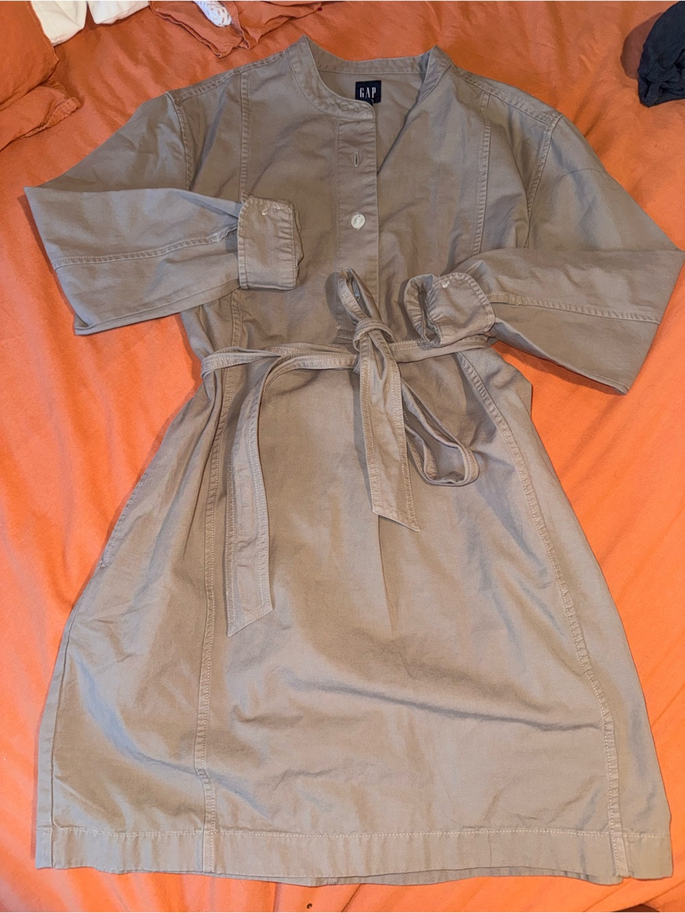 GAP Women's Taupe Utility Shirt Dress Jumpsuit with Tie Belt